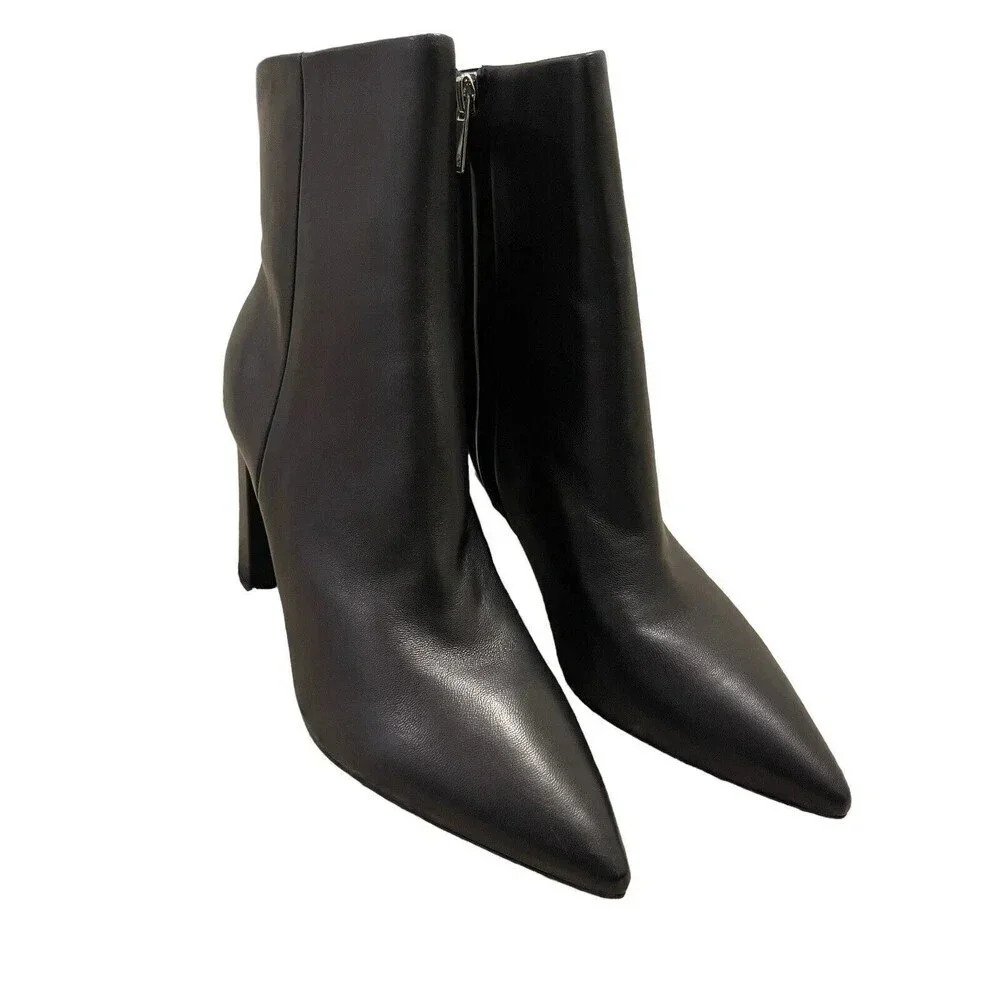 👢✨ Marc Fisher Black Leather Ulani Pointed Toe Stiletto Ankle Boots 10 ✨👢